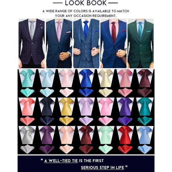 Solid Green Tie Satin Color Formal Necktie and Pocket Square Sets in Gift Box - Picture 6 of 6